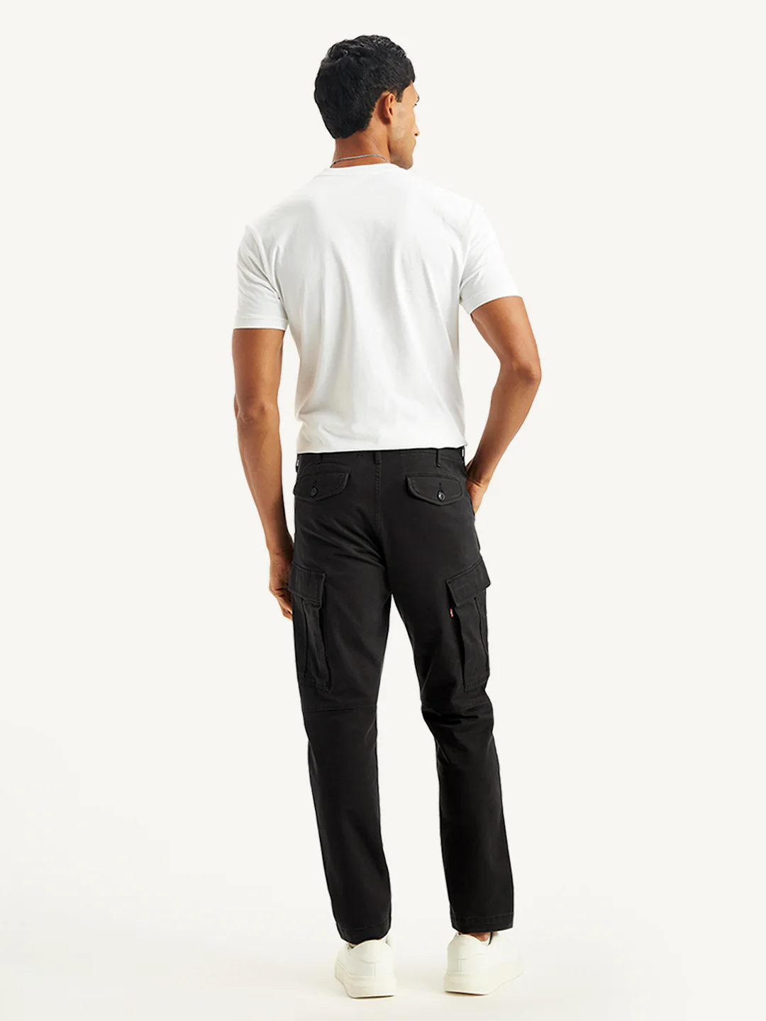Men's Black Tapered Cargo Trousers - Image 2