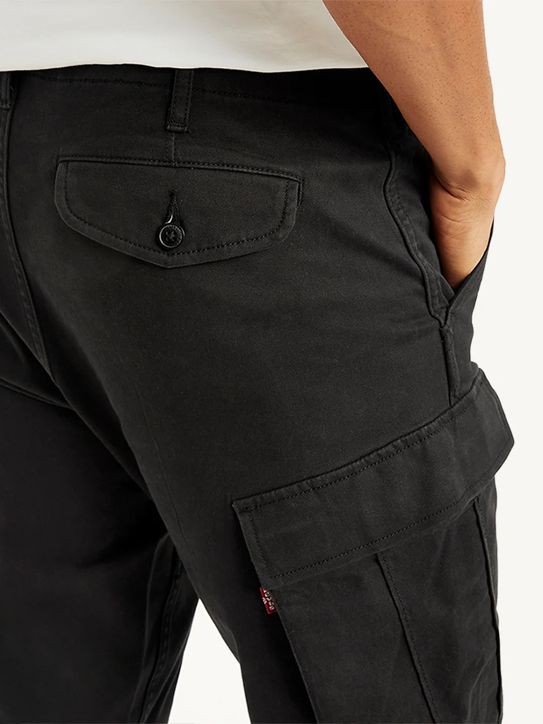 Men's Black Tapered Cargo Trousers - Image 4