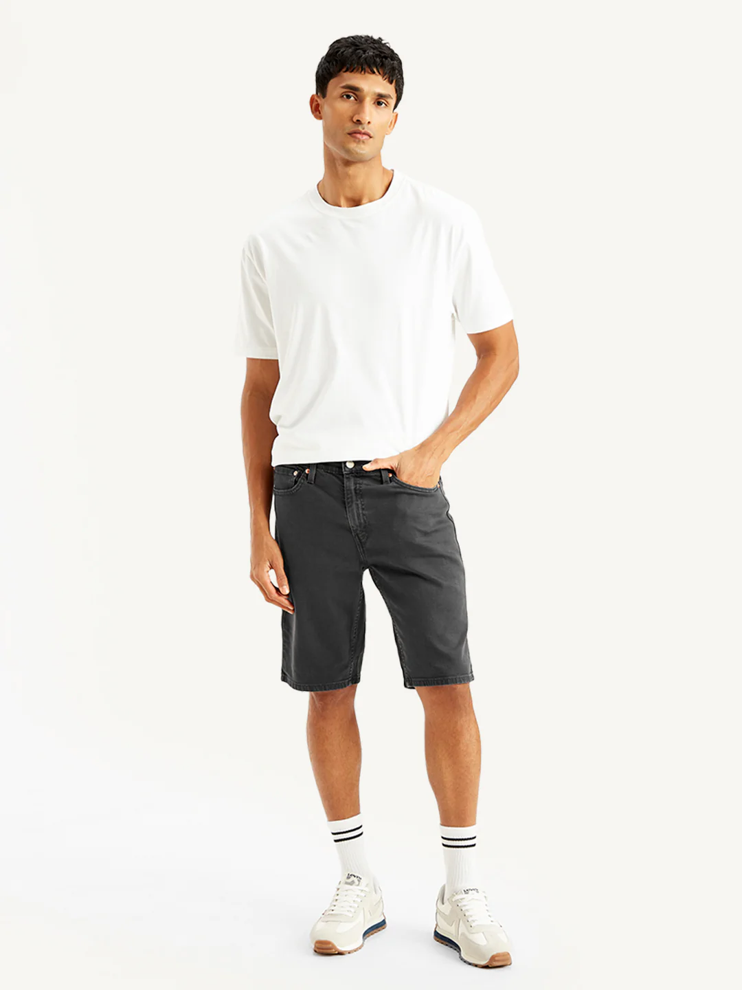 Men's Black Tapered Denim Shorts - Image 2