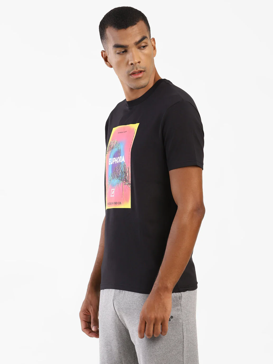 Men's Black Typography Printed Crew Neck T-Shirt - Image 3
