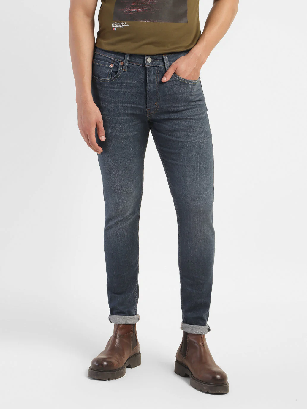 Men's Blue Skinny Fit Mid Rise Jeans - Image 2