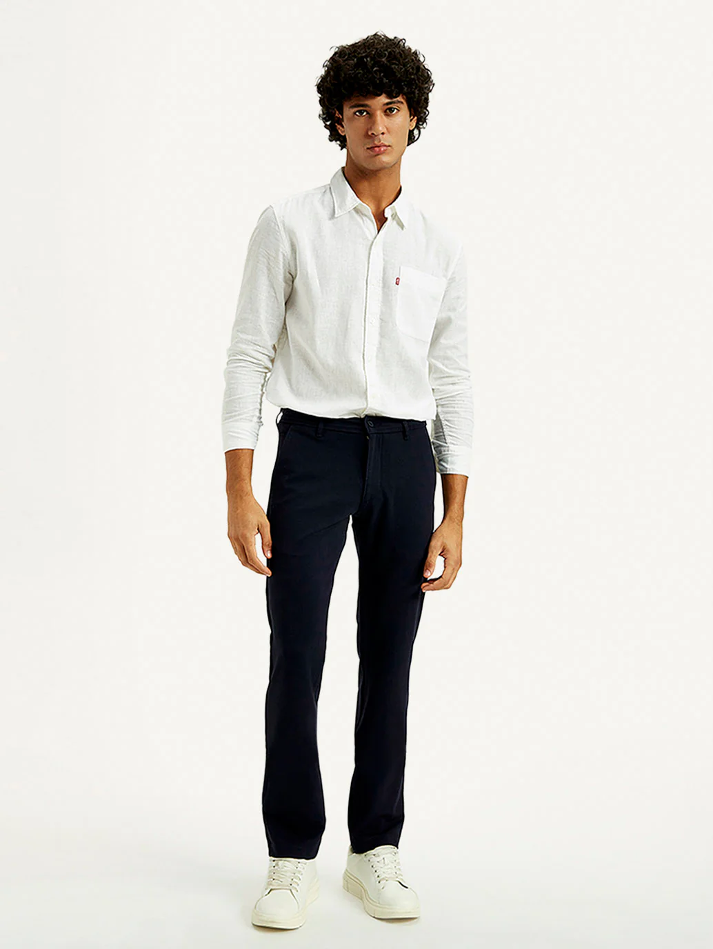 Men's Navy Blue Baggy Fit Mid Rise Chinos - Image 3