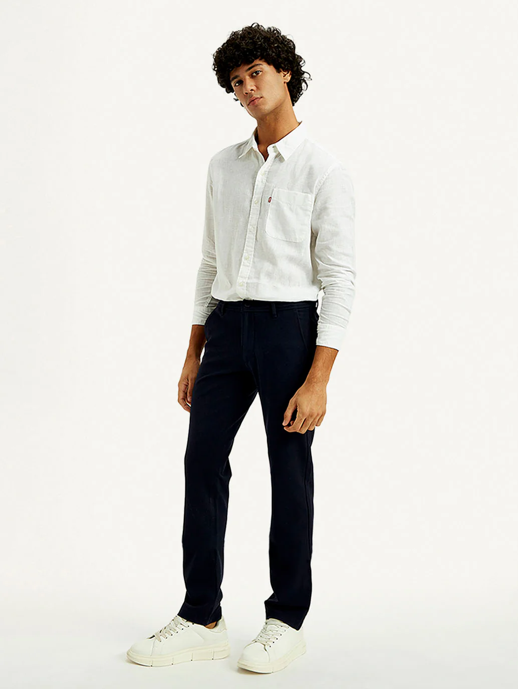 Men's Navy Blue Baggy Fit Mid Rise Chinos - Image 7