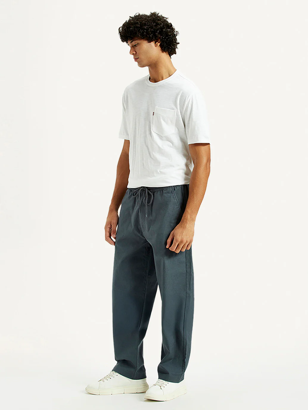 Men's Blue Loose Fit Mid Rise Joggers - Image 5