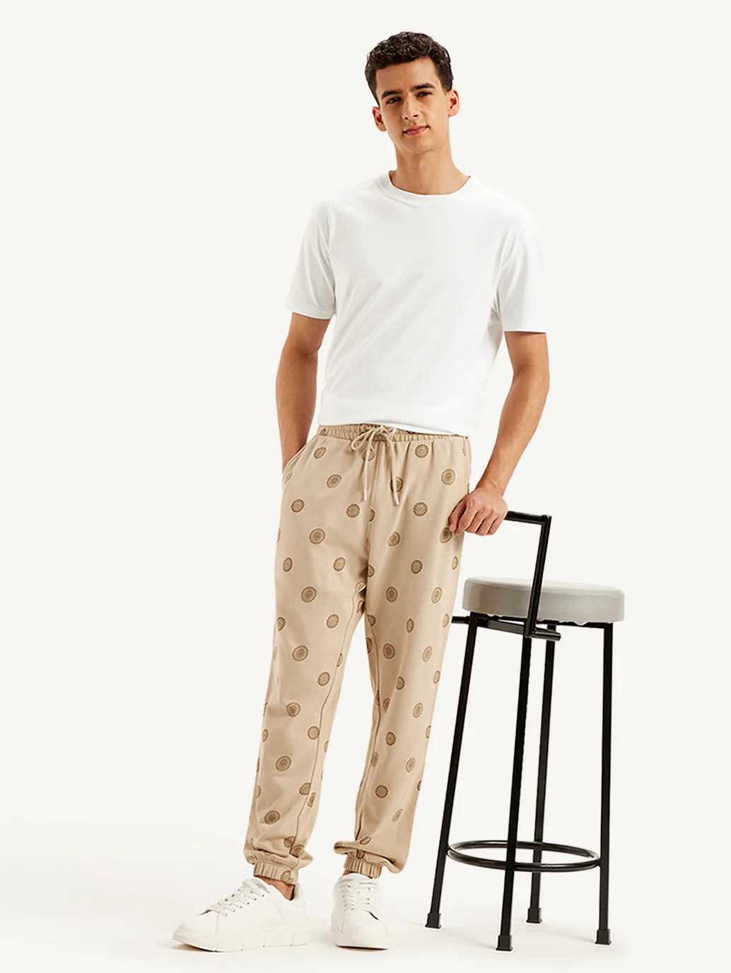Men's Beige Regular Fit Joggers - Image 2