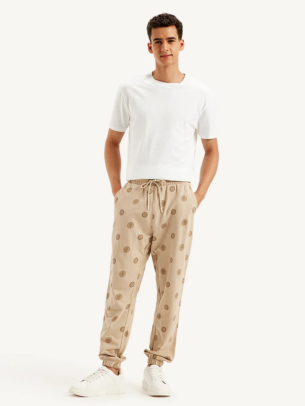 Men's Beige Regular Fit Joggers - Image 3