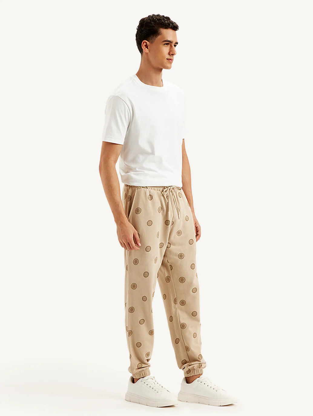 Men's Beige Regular Fit Joggers - Image 6