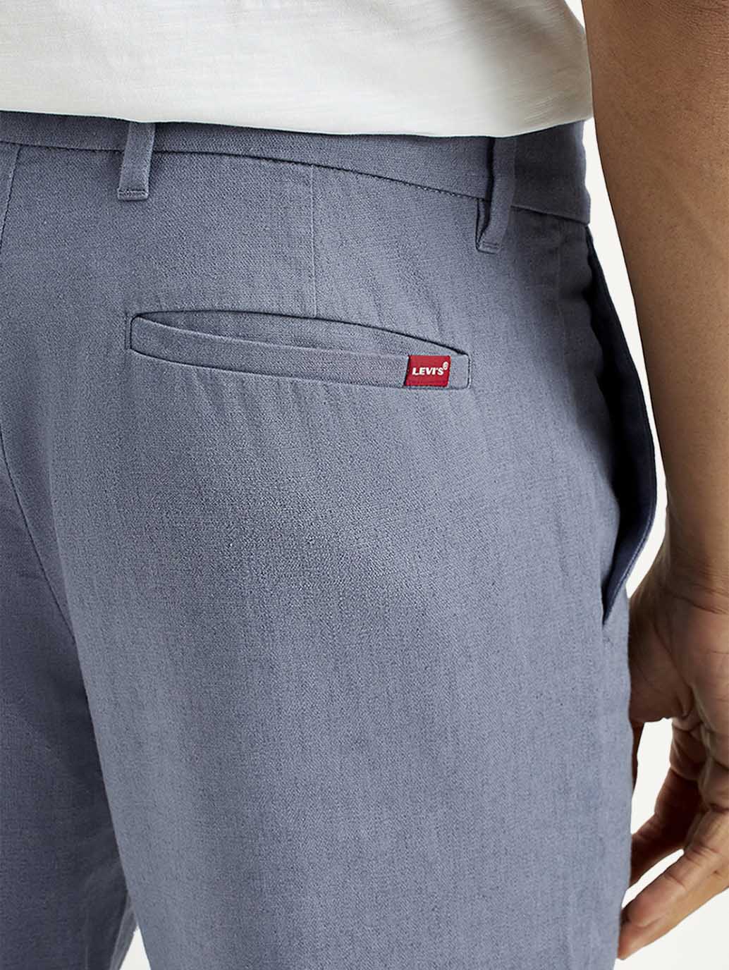 Men's Blue Relaxed Straight Fit Mid Rise Linen Trousers - Image 3