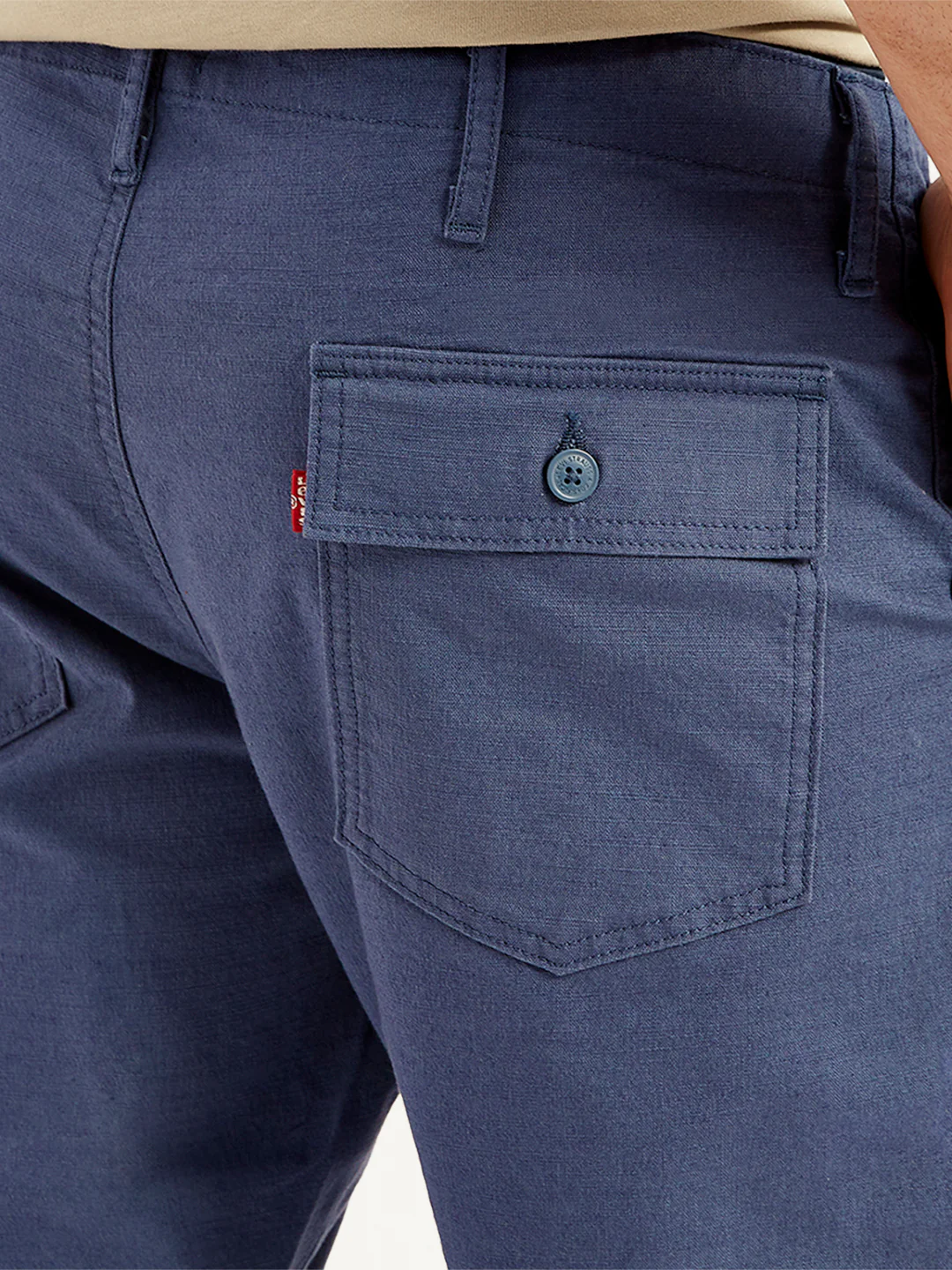 Men's Blue Slim Tapered Fit Utility Linen Trousers - Image 5