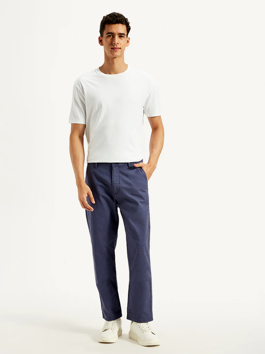 Men's Blue Authentic Straight Fit Linen Chinos - Image 2