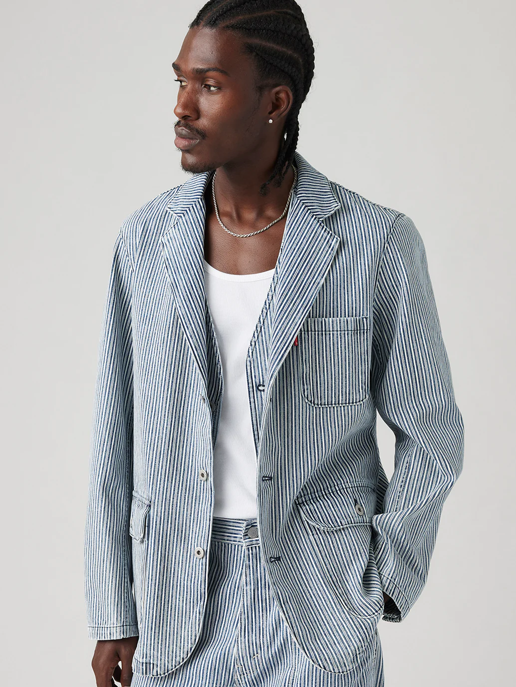 Men's Blue Striped Blazer - Image 2