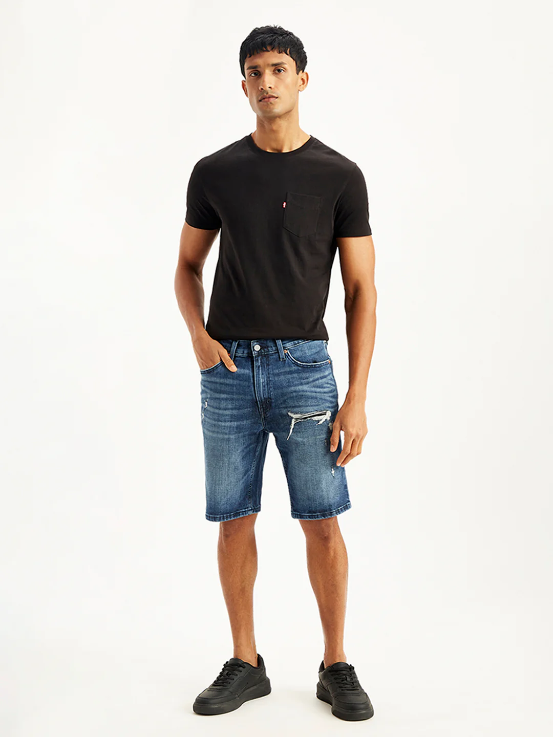 Men's Blue Tapered Denim Shorts - Image 2