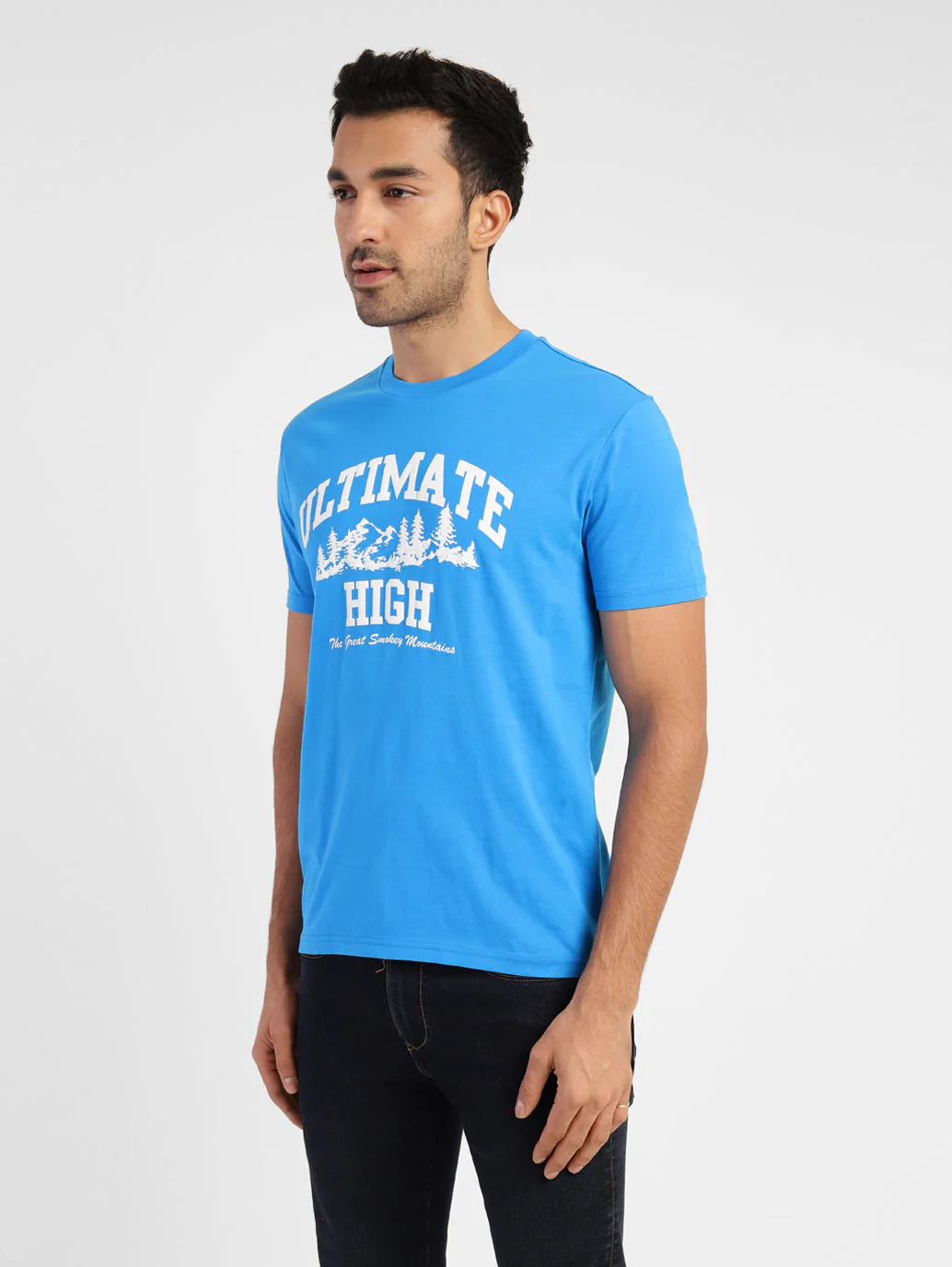 Men's Blue Typography Printed Crew Neck T-Shirt - Image 4