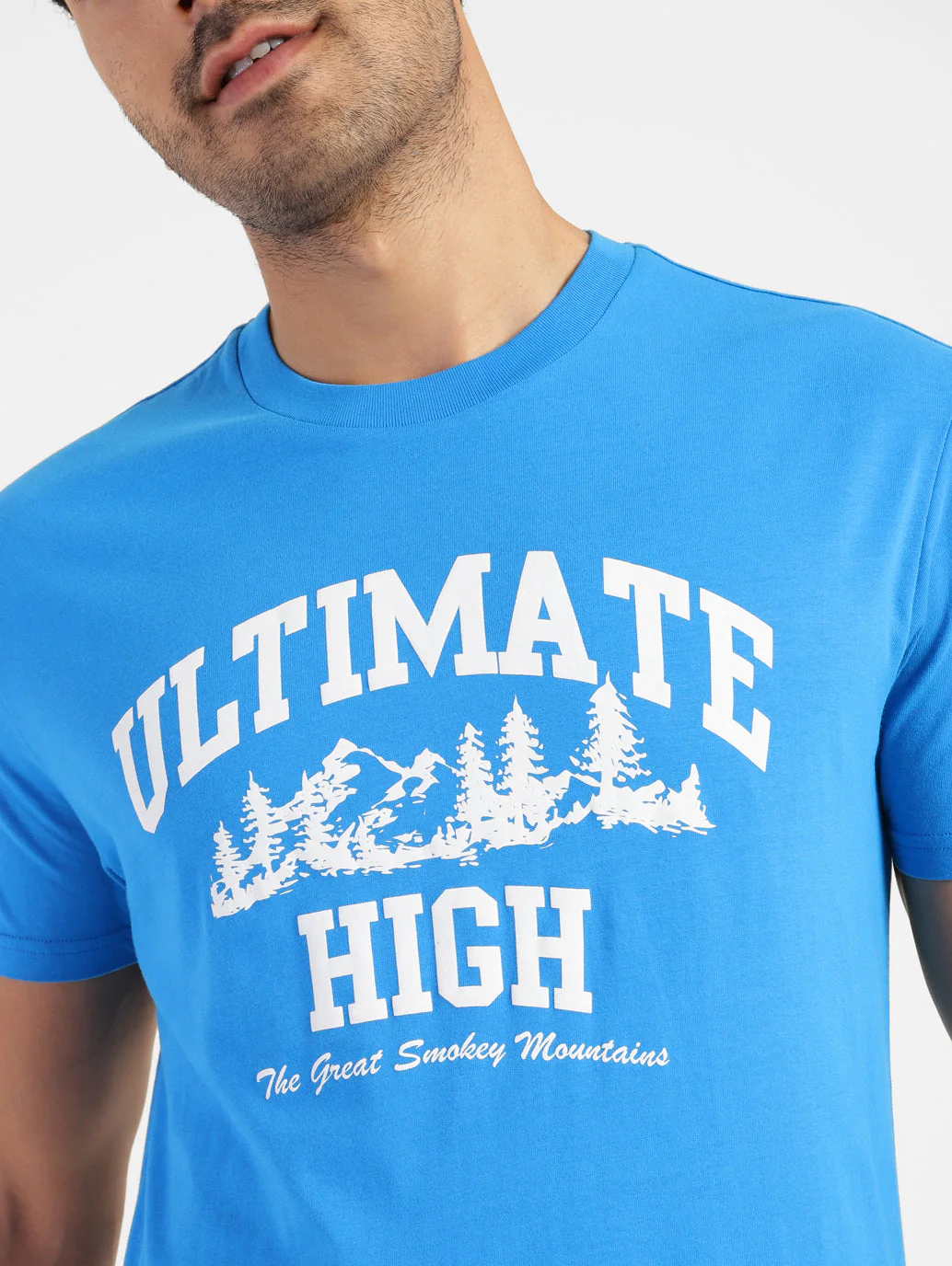 Men's Blue Typography Printed Crew Neck T-Shirt - Image 5