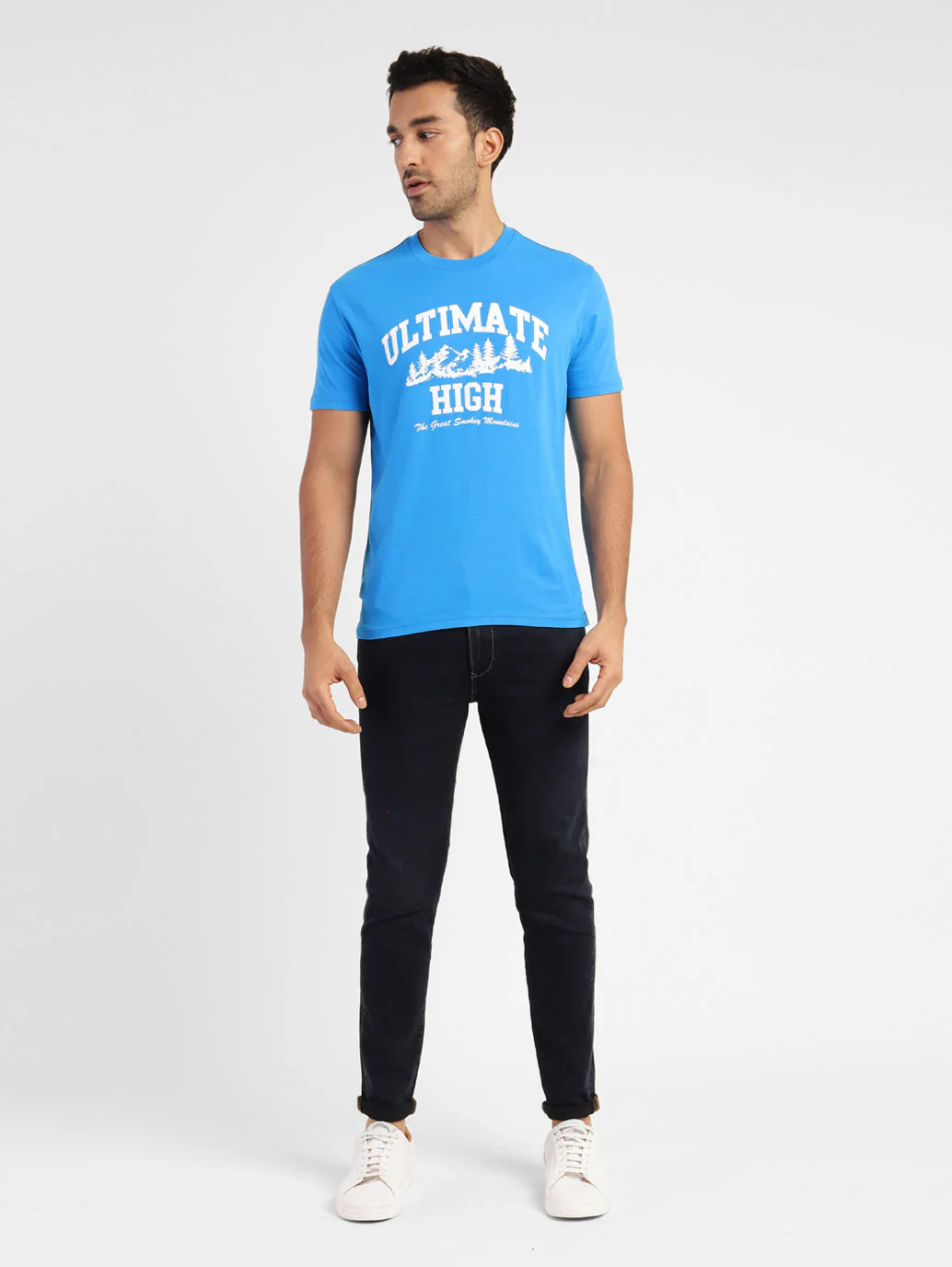 Men's Blue Typography Printed Crew Neck T-Shirt - Image 6
