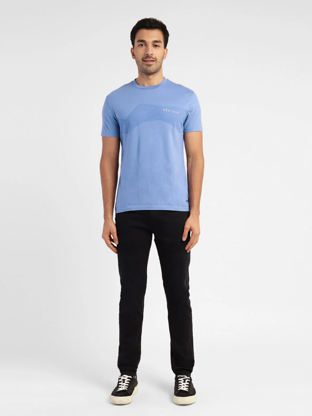 Men's Blue Typography Redloop Crew Neck T-Shirt - Image 6