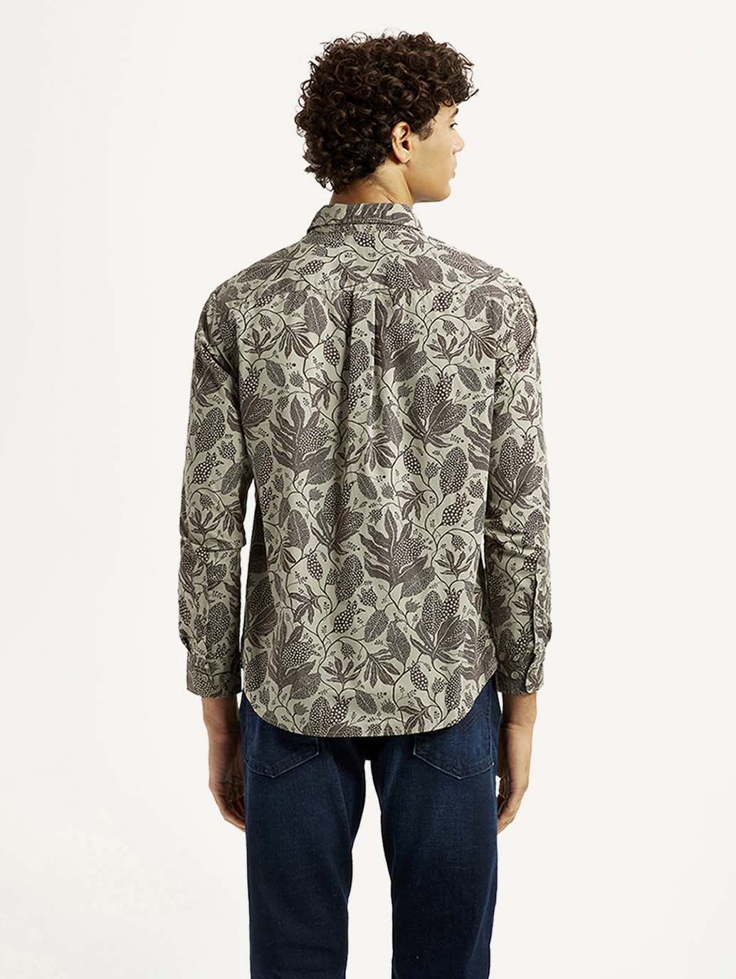 Men's Printed Khaki Slim Fit Shirt - Image 3