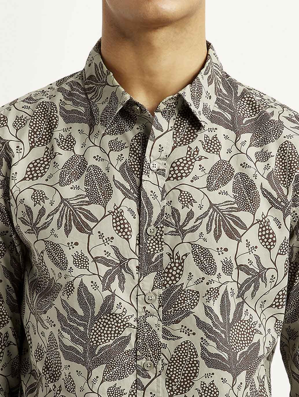 Men's Printed Khaki Slim Fit Shirt - Image 4