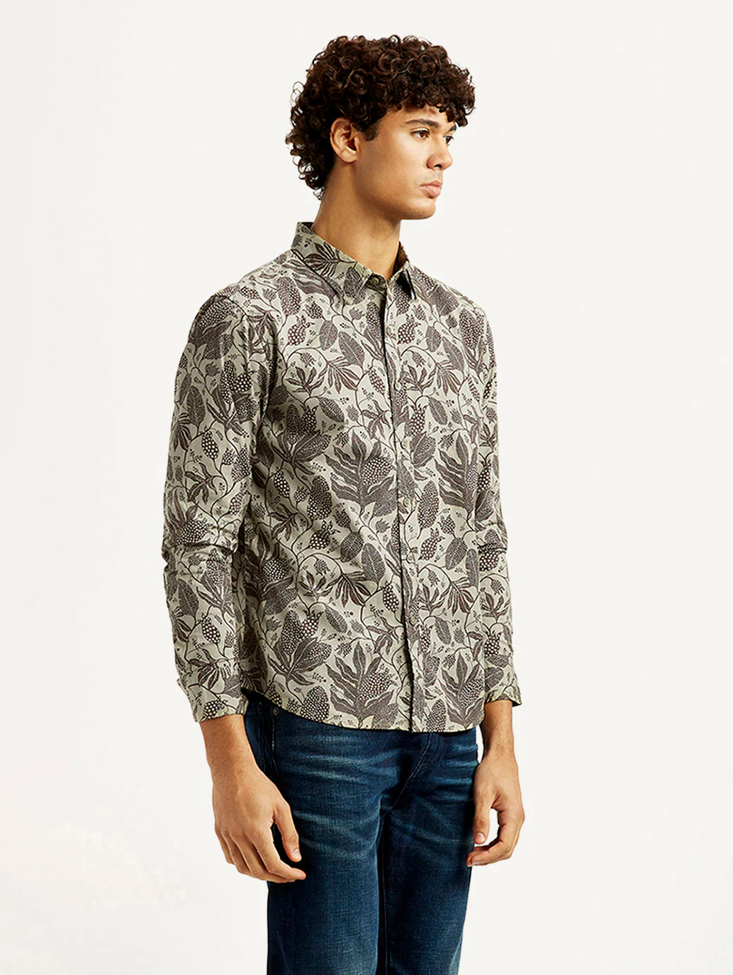 Men's Printed Khaki Slim Fit Shirt - Image 5