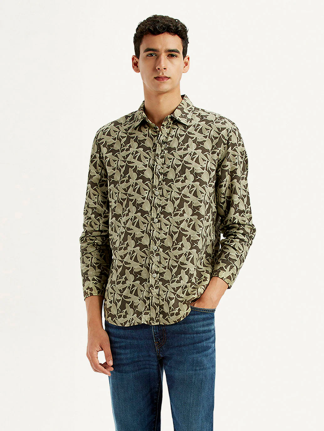 Men's Green Printed Slim Fit Shirt - Image 4