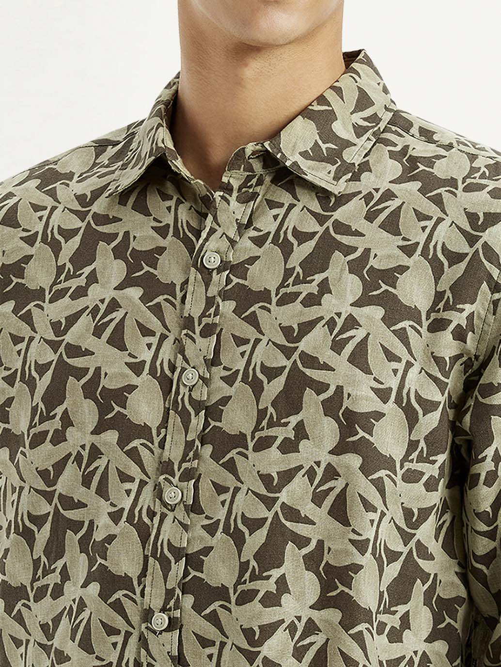 Men's Green Printed Slim Fit Shirt - Image 5