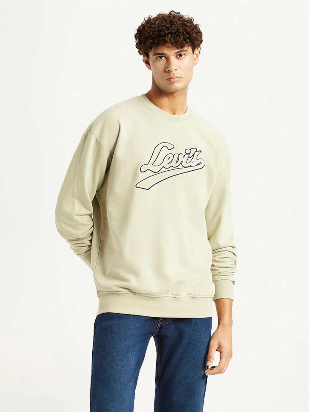 Men's Brand Logo Beige Crew Neck Sweatshirt