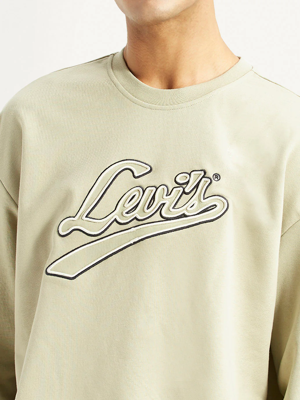 Men's Brand Logo Beige Crew Neck Sweatshirt - Image 3