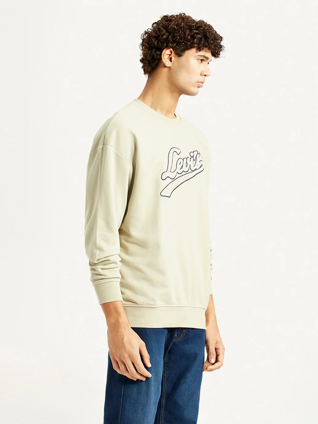 Men's Brand Logo Beige Crew Neck Sweatshirt - Image 4