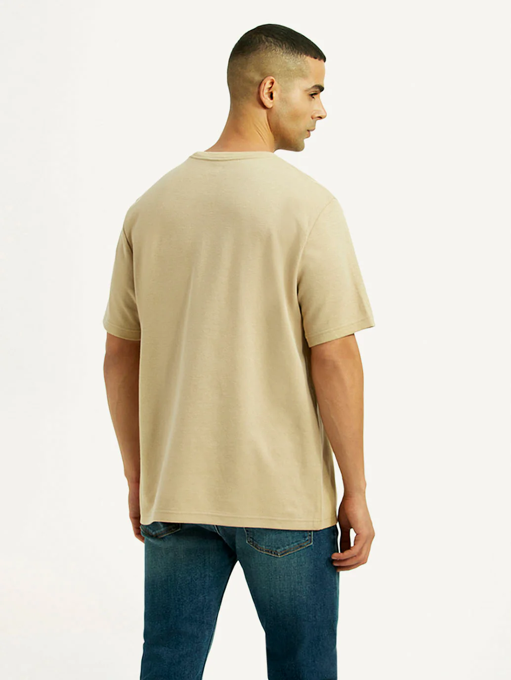 Men's Brand Logo Beige Crew Neck T-shirt - Image 3