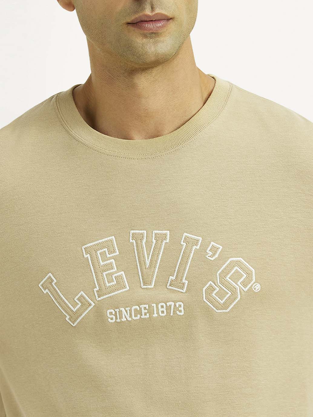 Men's Brand Logo Beige Crew Neck T-shirt - Image 4