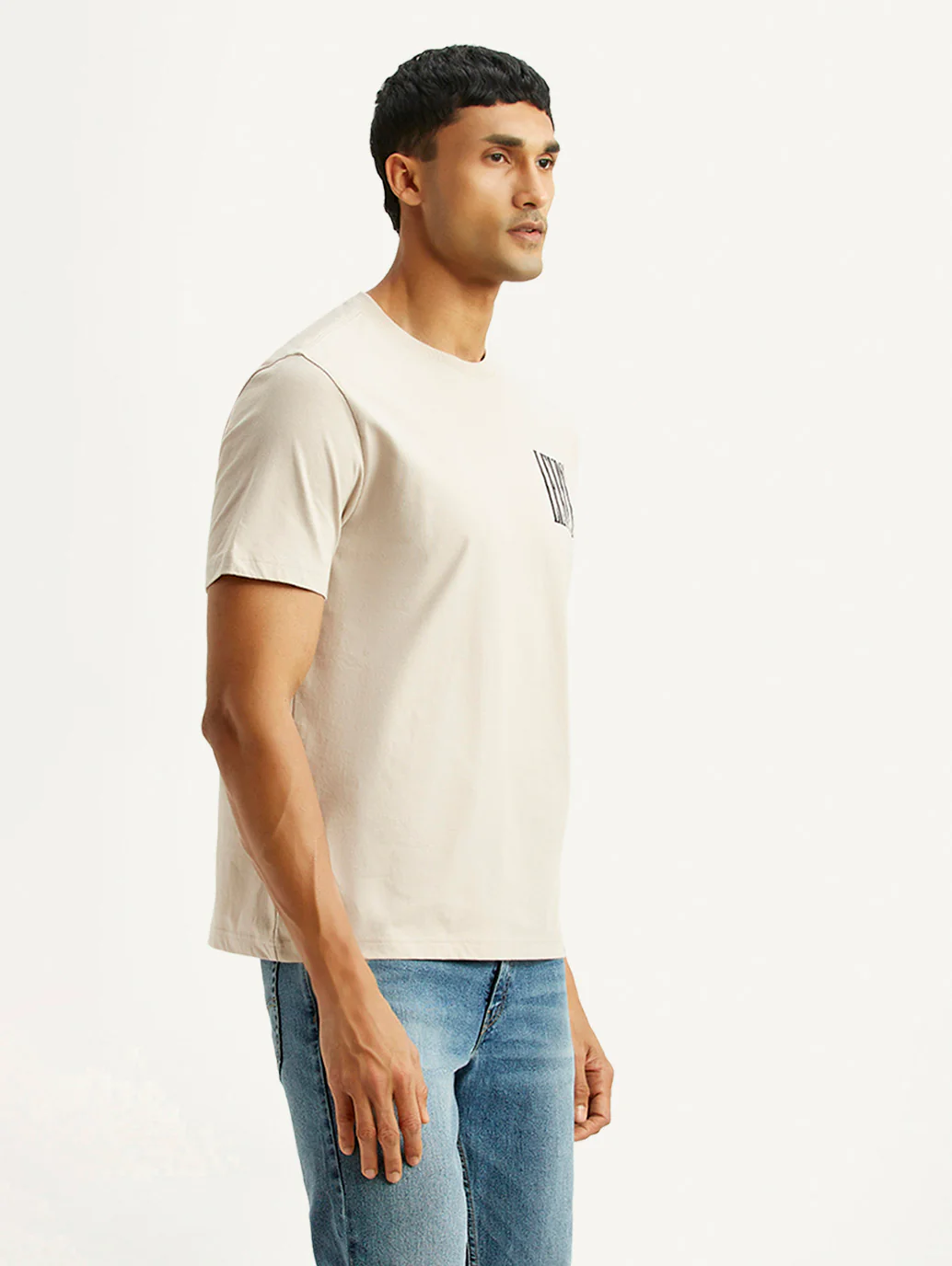 Men's Brand Logo Beige Crew Neck T-shirt - Image 3