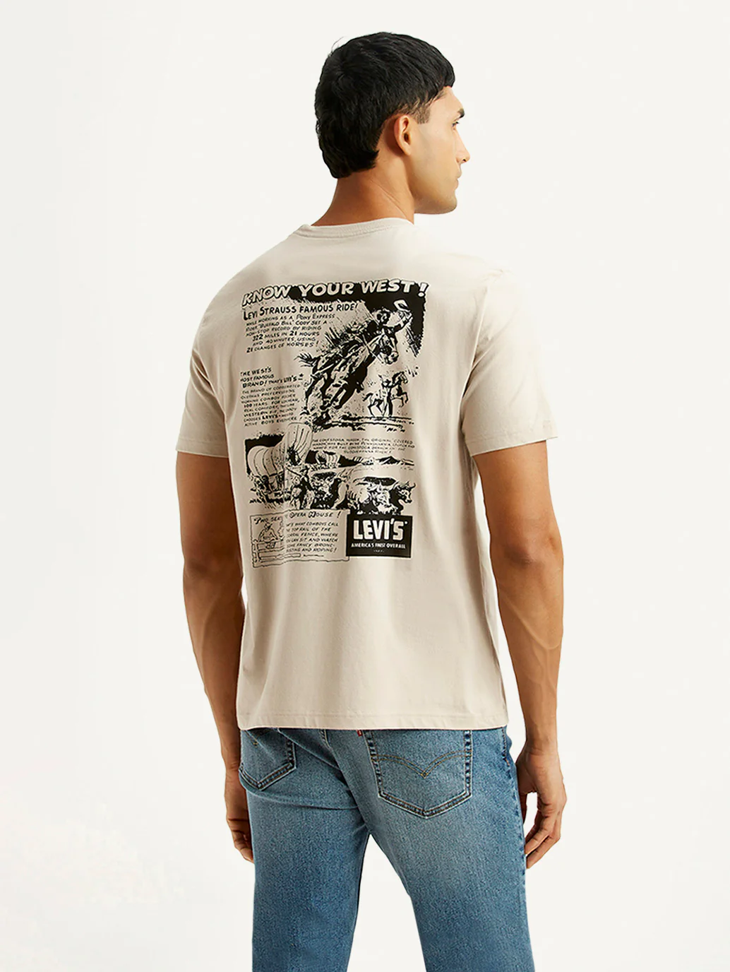 Men's Brand Logo Beige Crew Neck T-shirt - Image 5