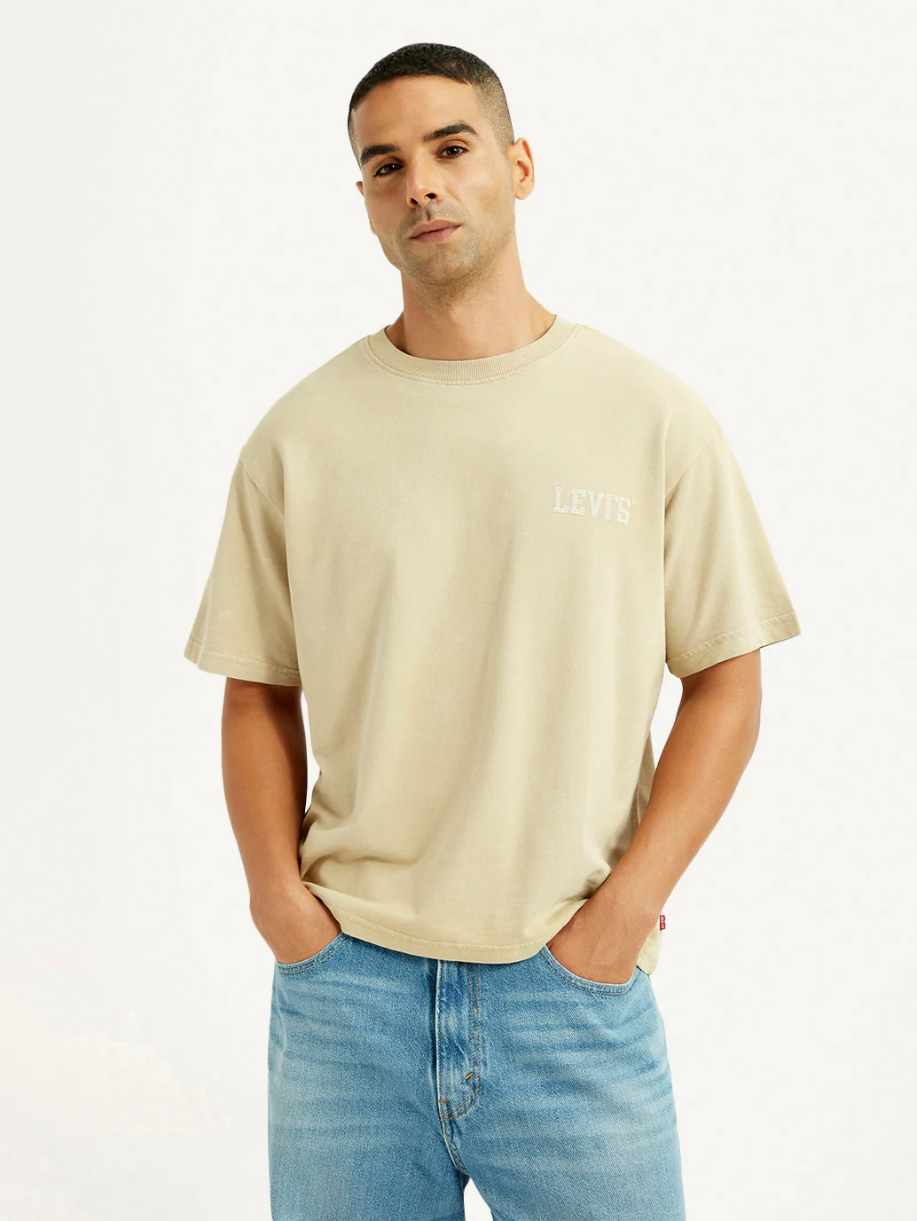 Men's Brand Logo Beige Loose Fit T-shirt