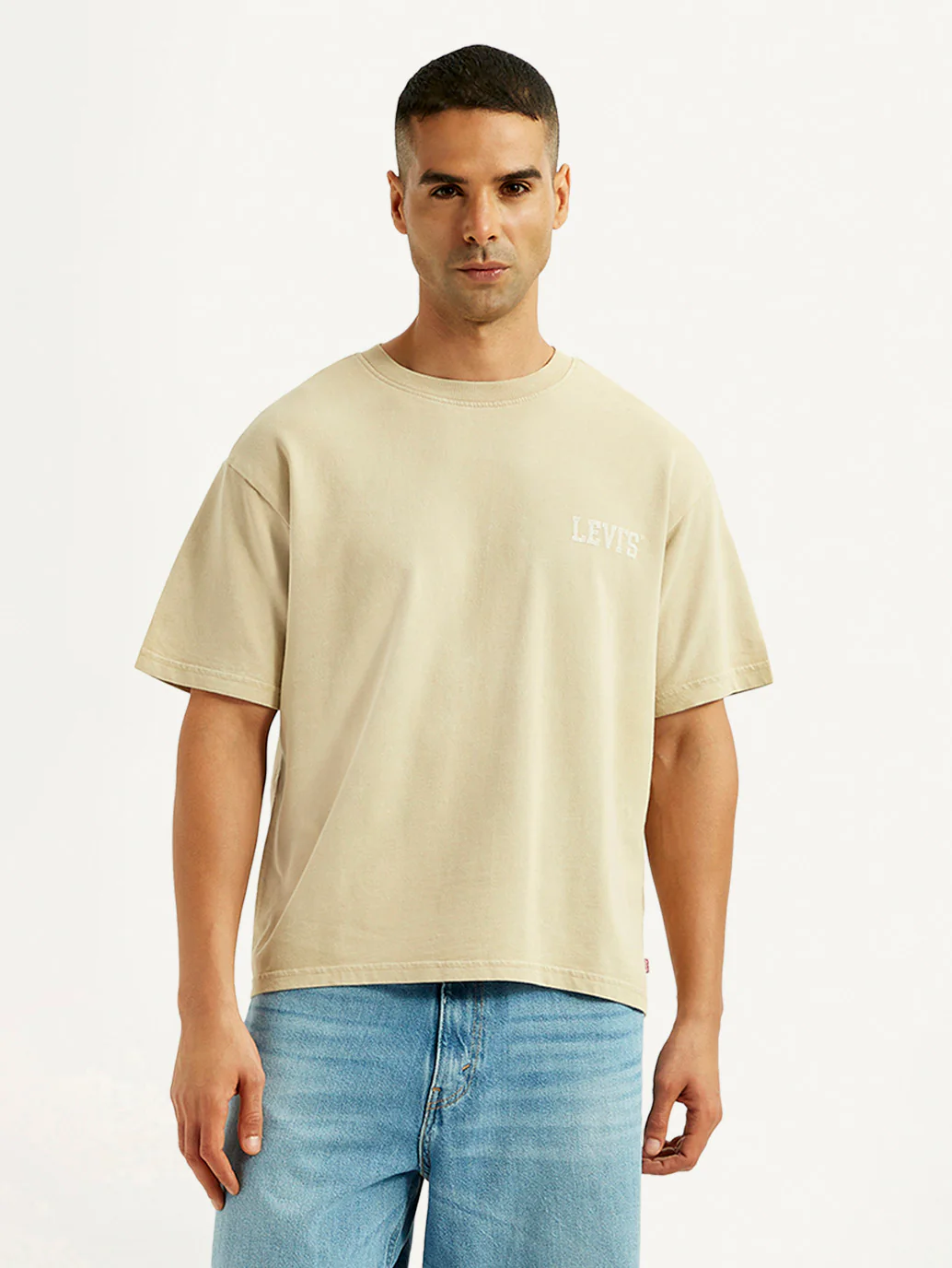 Men's Brand Logo Beige Loose Fit T-shirt - Image 2
