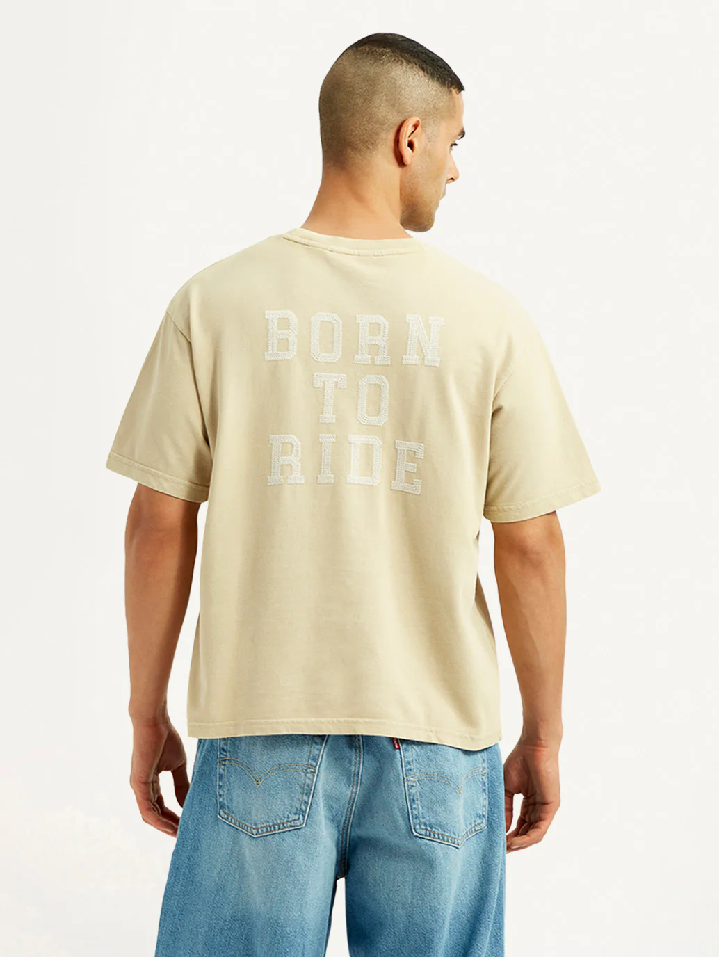 Men's Brand Logo Beige Loose Fit T-shirt - Image 3