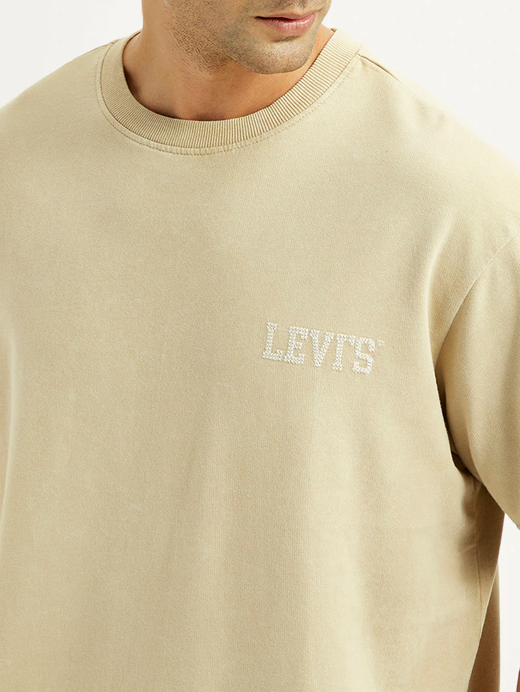 Men's Brand Logo Beige Loose Fit T-shirt - Image 4