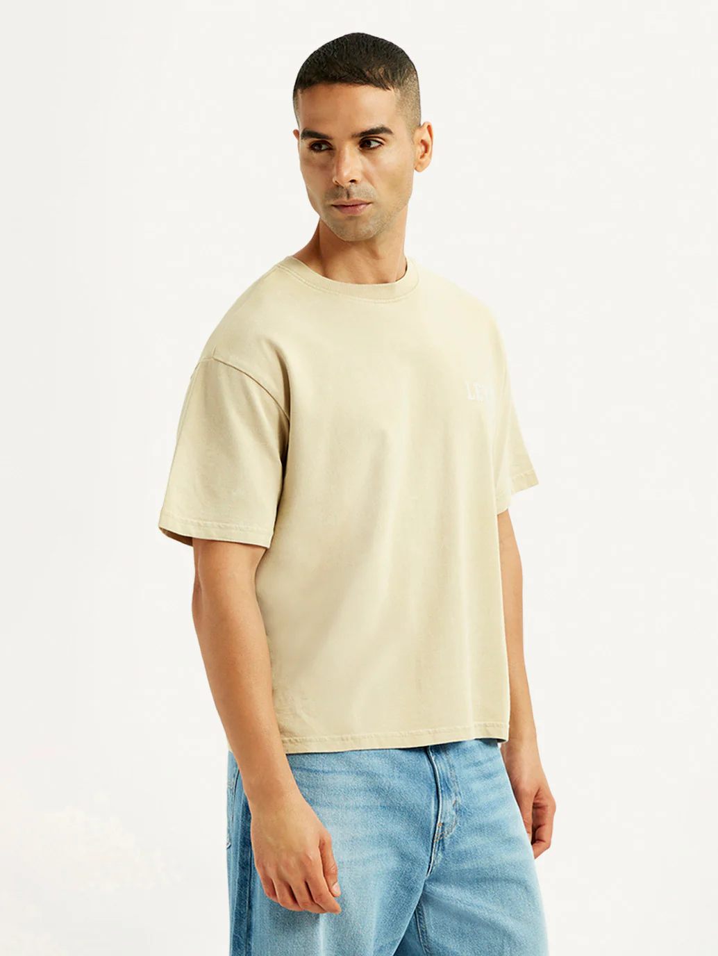 Men's Brand Logo Beige Loose Fit T-shirt - Image 5