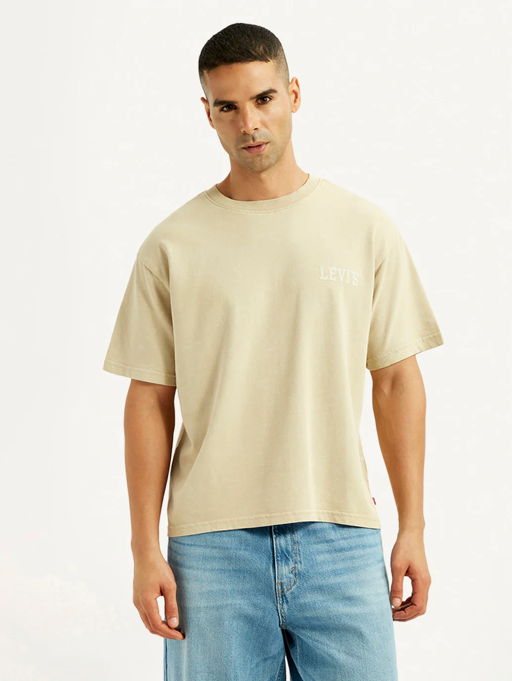 Men's Brand Logo Beige Loose Fit T-shirt - Image 6