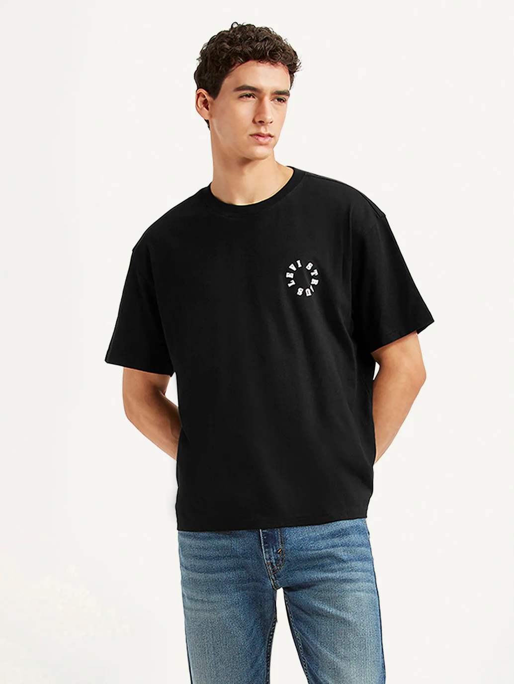 Men's Brand Logo Black Boxy T-shirt