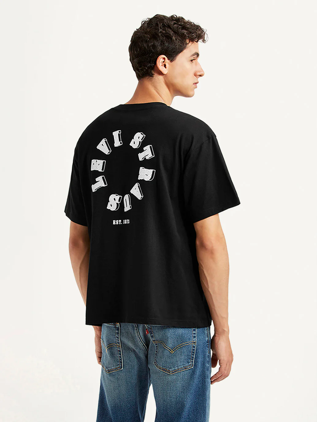 Men's Brand Logo Black Boxy T-shirt - Image 2