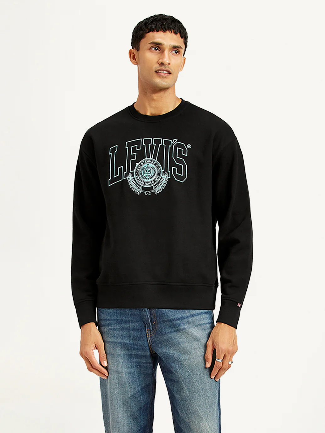 Men's Brand Logo Black Crew Neck Sweatshirt - Image 2