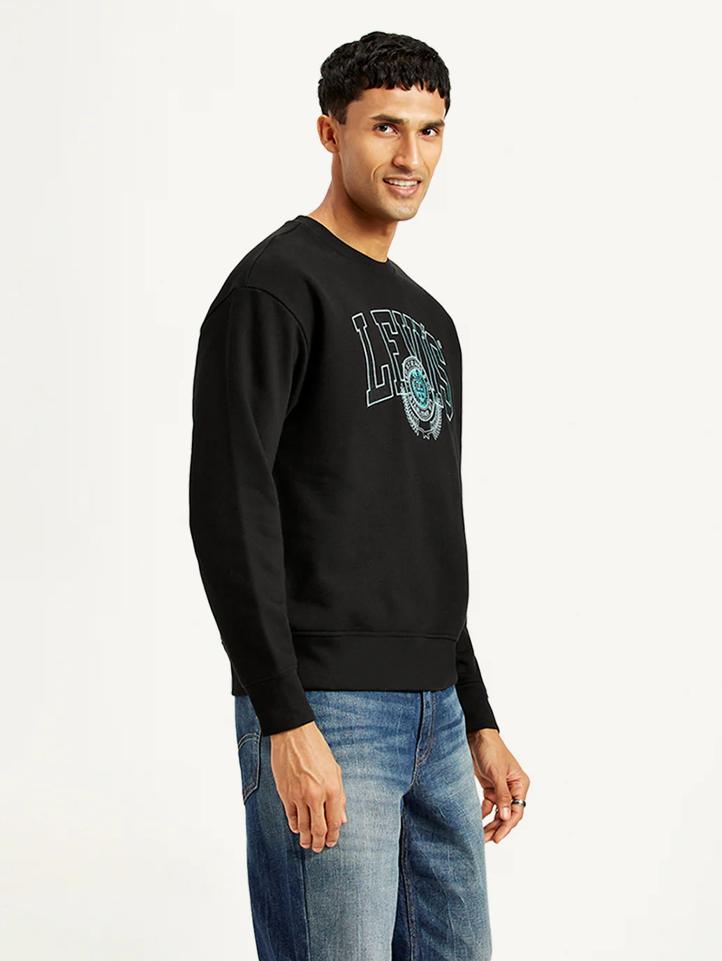Men's Brand Logo Black Crew Neck Sweatshirt - Image 5