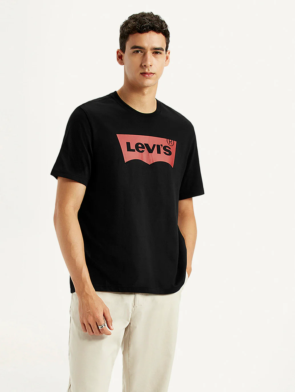 Men's Brand Logo Black Crew Neck T-shirt