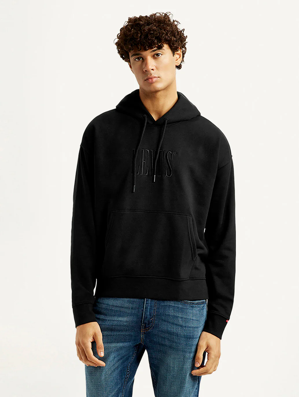 Men's Brand Logo Black Hooded Sweatshirt
