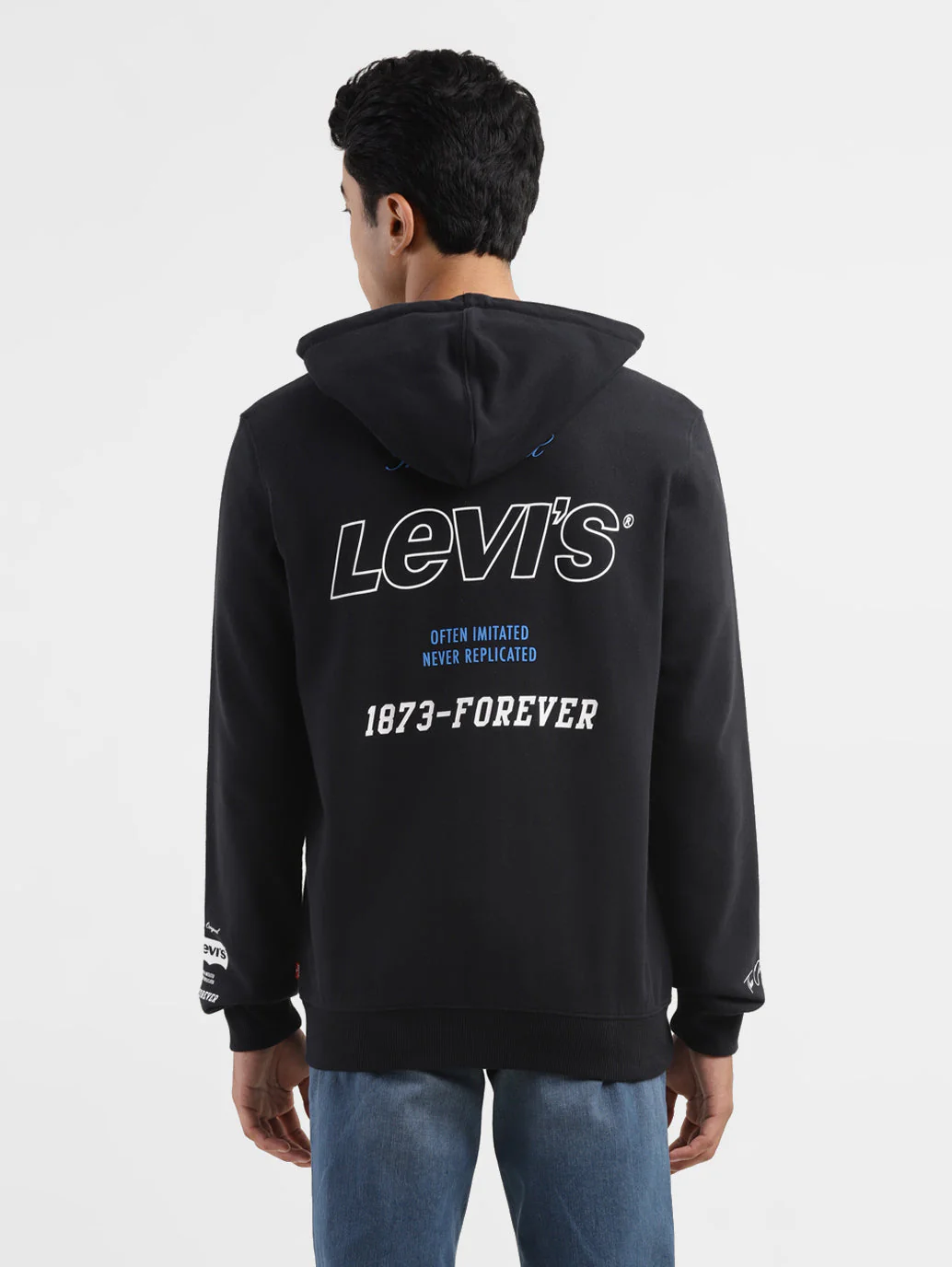Men's Brand Logo Black Hooded Sweatshirt - Image 3