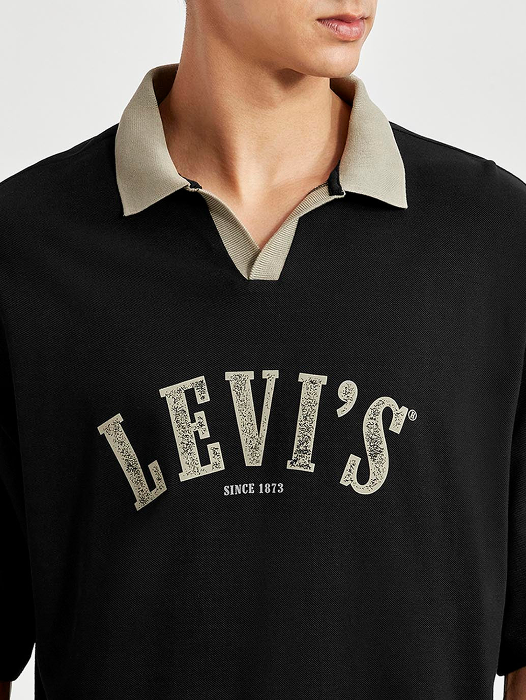 Men's Brand Logo Black Loose Fit Polo T-shirt - Image 4