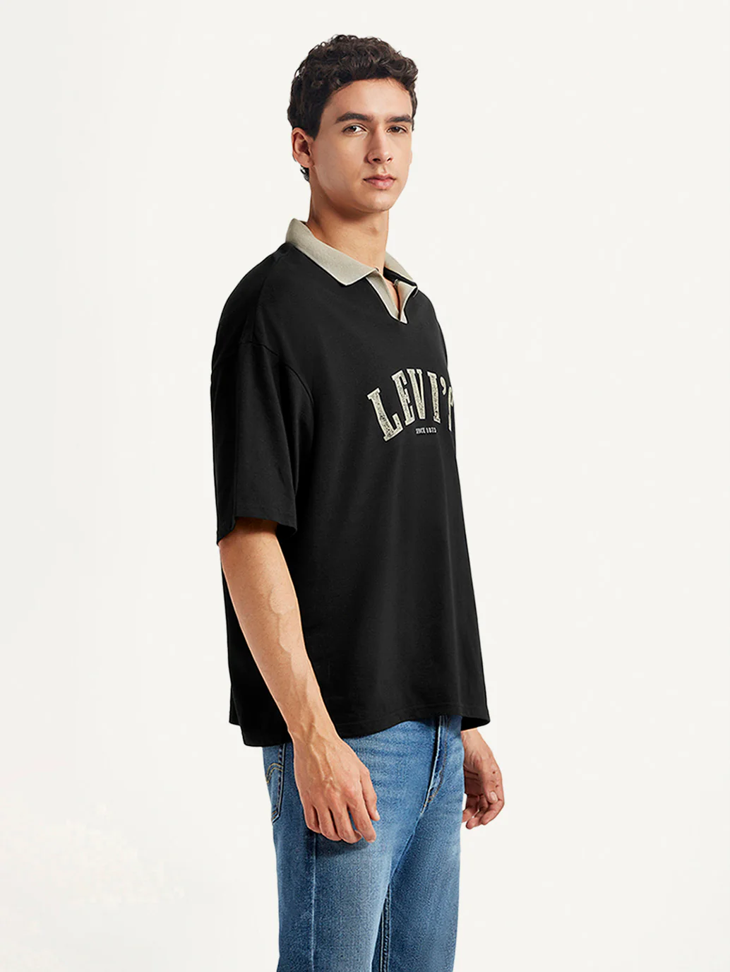 Men's Brand Logo Black Loose Fit Polo T-shirt - Image 5