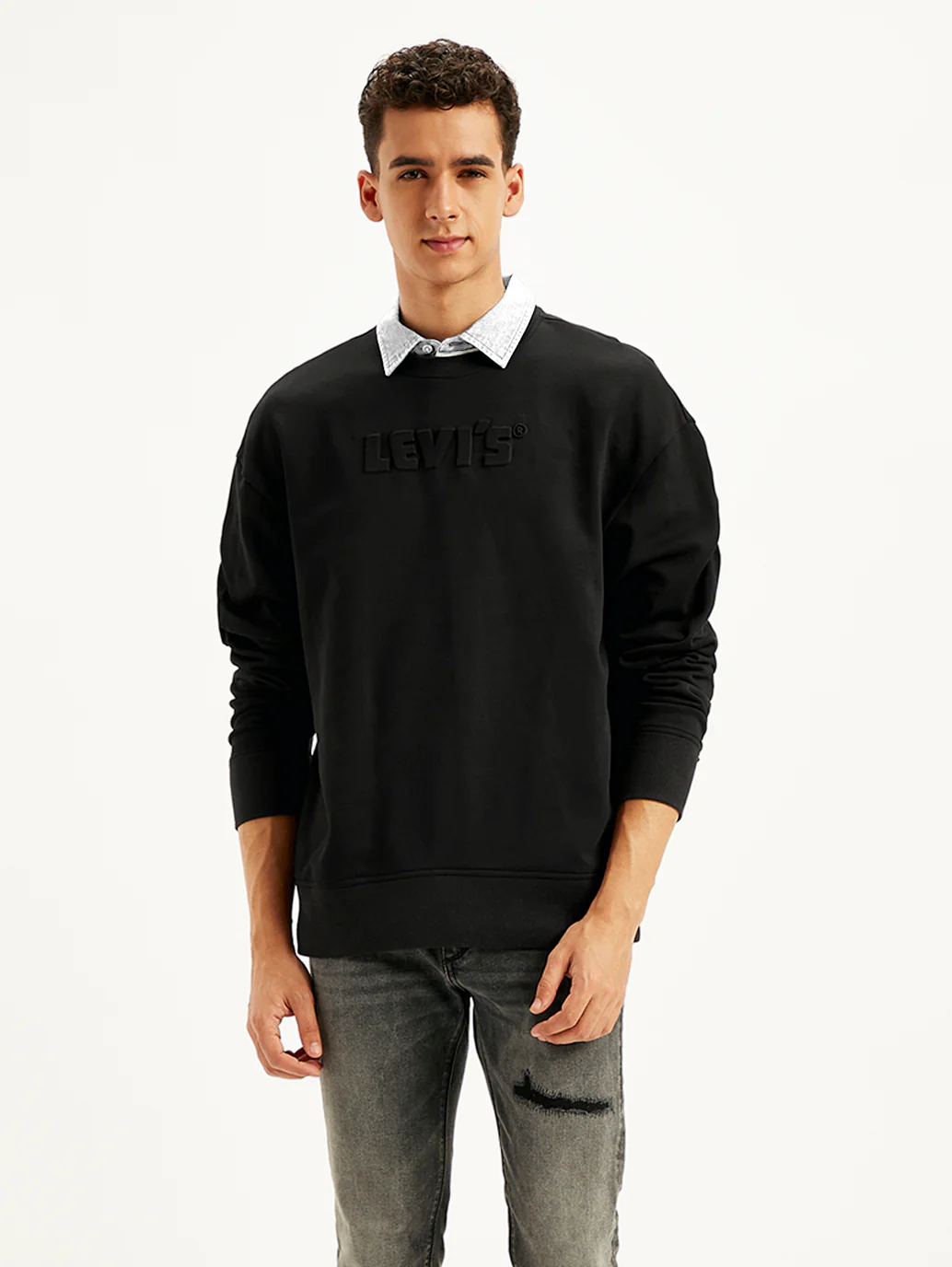 Men's Brand Logo Black Turtle Neck Sweatshirt - Image 2