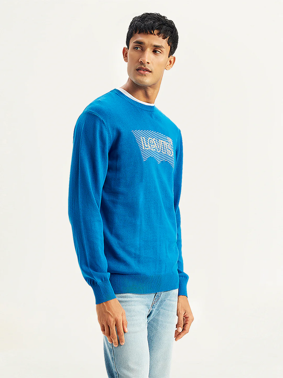 Men's Brand Logo Blue Crew Neck Sweater - Image 4