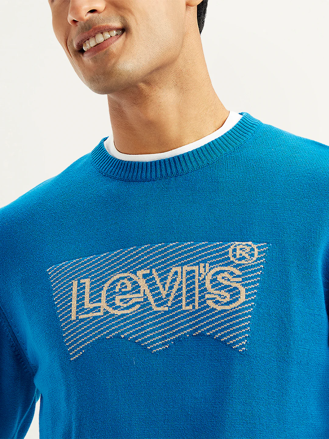 Men's Brand Logo Blue Crew Neck Sweater - Image 5